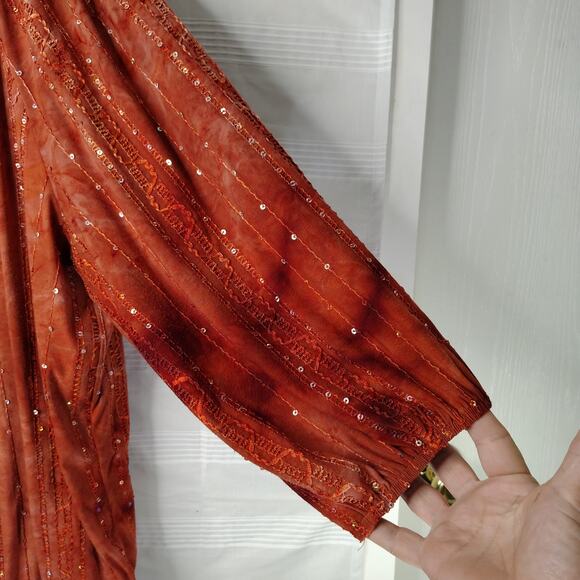 DressBarn Peasant Blouse 3/4 Sleeve Burnt Orange Sequins Embroidered 3X - Picture 4 of 15